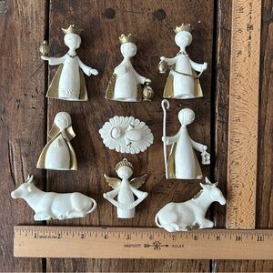 MCM 1960s Sigillo Garanzia Nativity Creamy White Plastic Complete 9 FiguresITALY